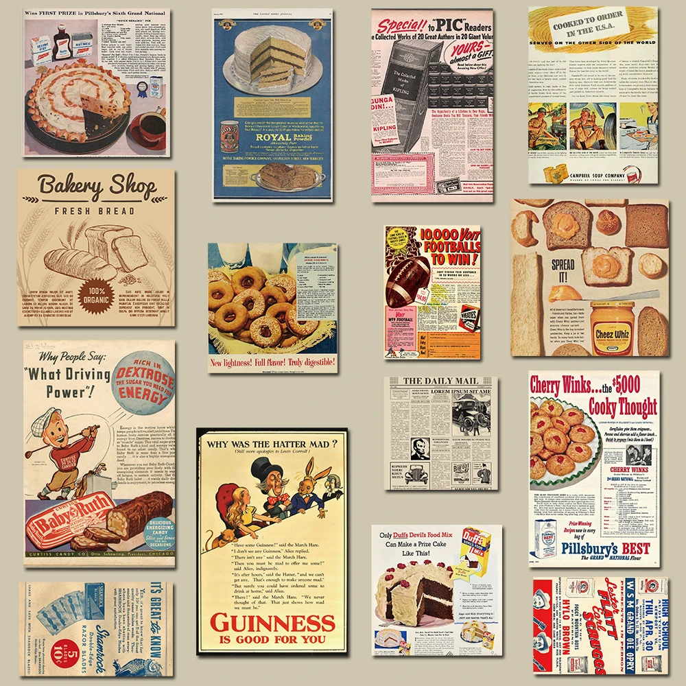 

15pcs Retro Food Wall Stickers Posters Vintage for Art Bar Door Wallpaper Refrigerator Room Home Decor Waterproof Decals