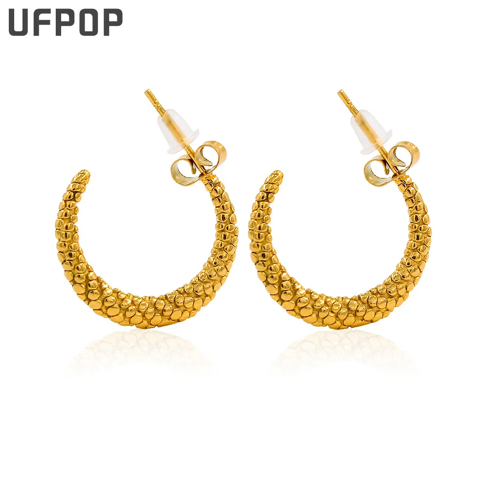 

2023 New Minimalist Fine Polished Stainless Steel Solid Croissant Hoop Earrings For Women Female Chunky Jewelry Christmas Gifts