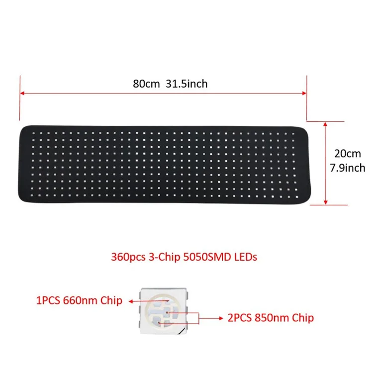 Фото Светодиодный терапевтический коврик Shanglaite 40W 20x80см с 240 светодиодами (660 нм, 480 нм, 850 нм) для снятия боли, для домашнего использования №3