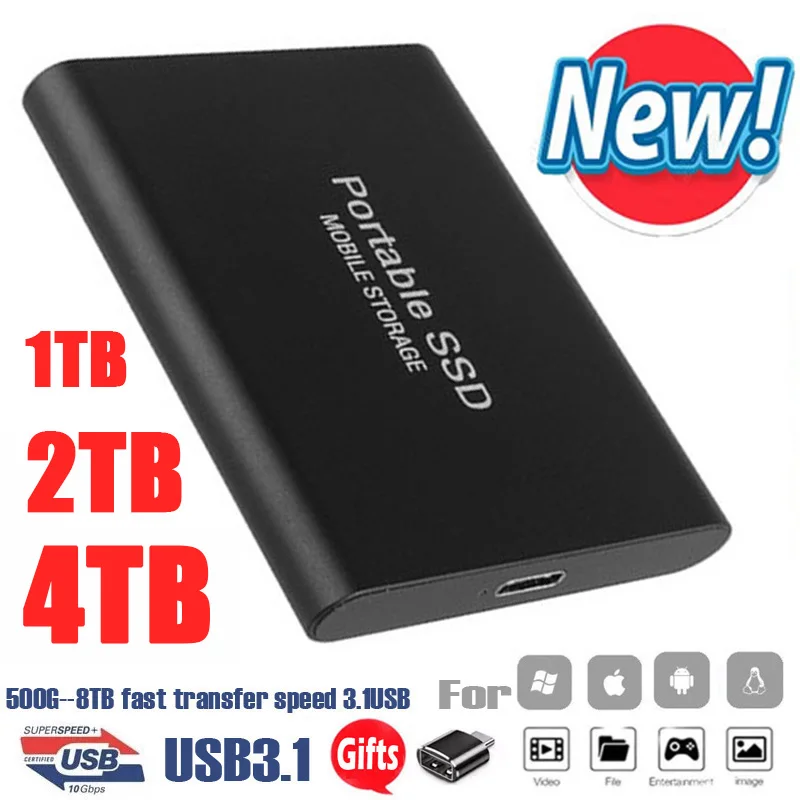 Data Storage Portable Solid State Drives SSD 128TB 4TB USB3.1 SSD 2.5 Inch Mass Capacity Hard Disks for Laptops Notebooks Phones