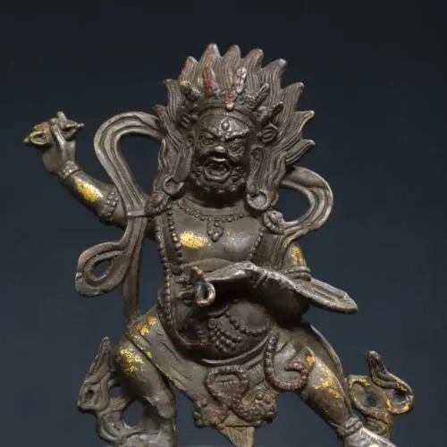 8 & #034 Старый античный фотографический бронзовый позолоченный Vajrapani храм