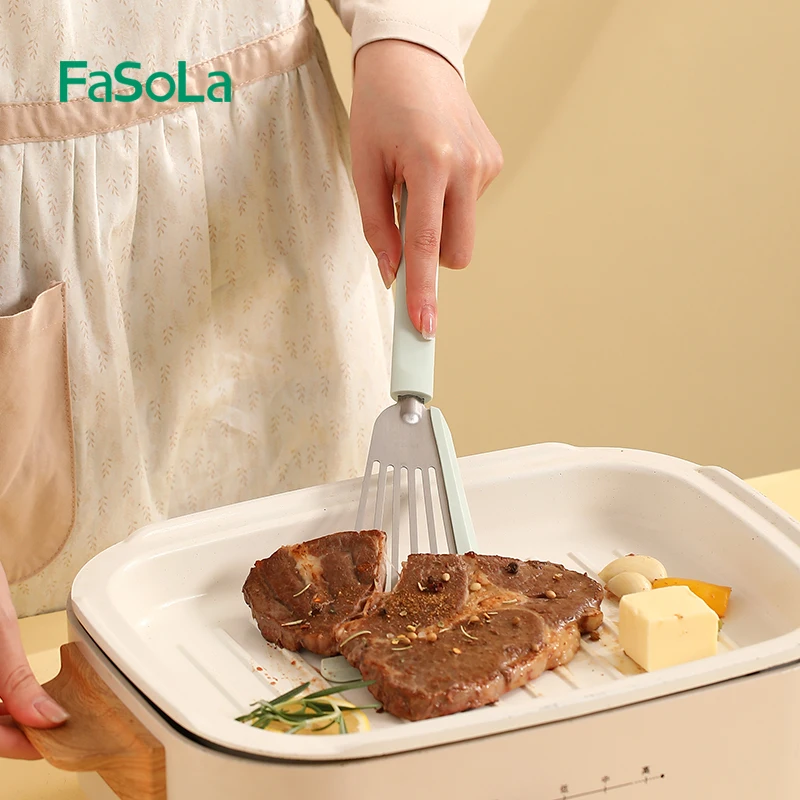 

FaSoLa Stainless Steel Slotted Silicone Fish Spatula Turner Flipper Spatulas Baking Cooking Heat Resistant Non Stick Cookware