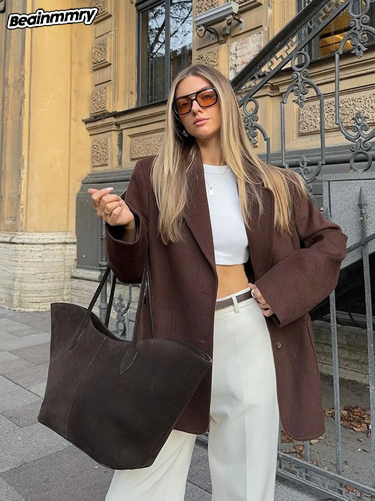 Осенний шикарный Женский блейзер с отложным воротником куртка повседневные