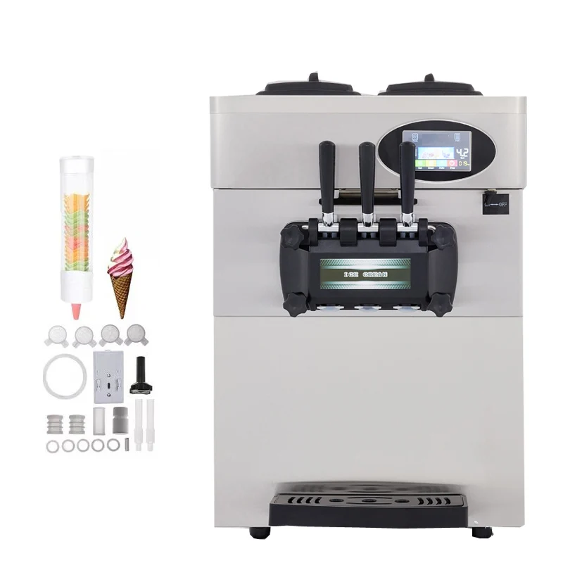 

Table Standing 2+1 Flavors Ice Cream Maker Cones Freezing Equipment Commercial Soft Serve Ice Cream Machine