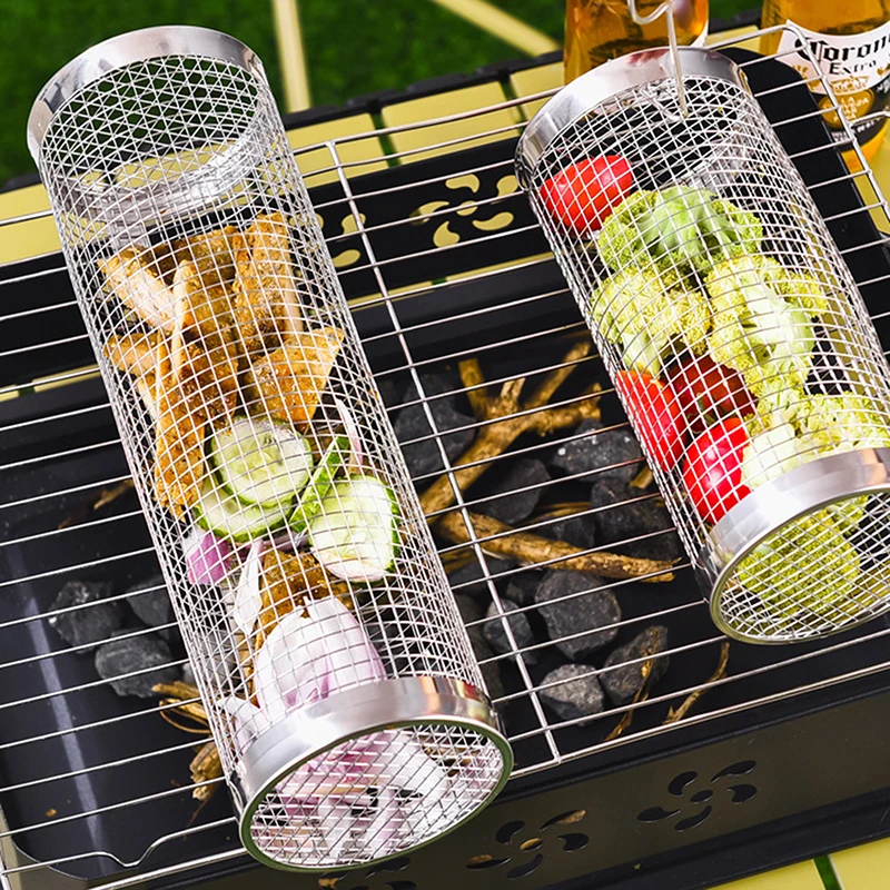 Корзина для гриля из нержавеющей стали портативная корзина барбекю вращающаяся