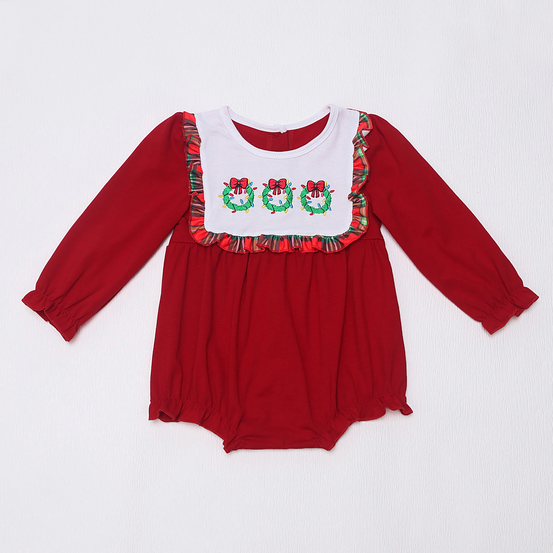 

Рождественский венок, Комбинезоны для маленьких девочек, комплект из двух предметов с вышивкой, зимний костюм с Сантой и брюками, зеленые однотонные банты