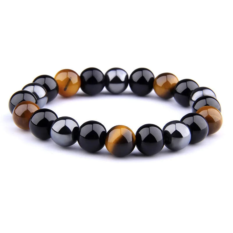 

Natural Obsidian Tiger Eye Stone Black Gallstone Men and Women Universal Bracelet Tri-color Bracelet Magnetic Health Jewelry