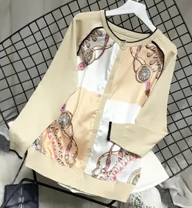 Осень, новинка, Женский трикотажный шифоновый кардиган в стиле пэчворк с трехмерным рисунком, официальная осенняя одежда, Топ