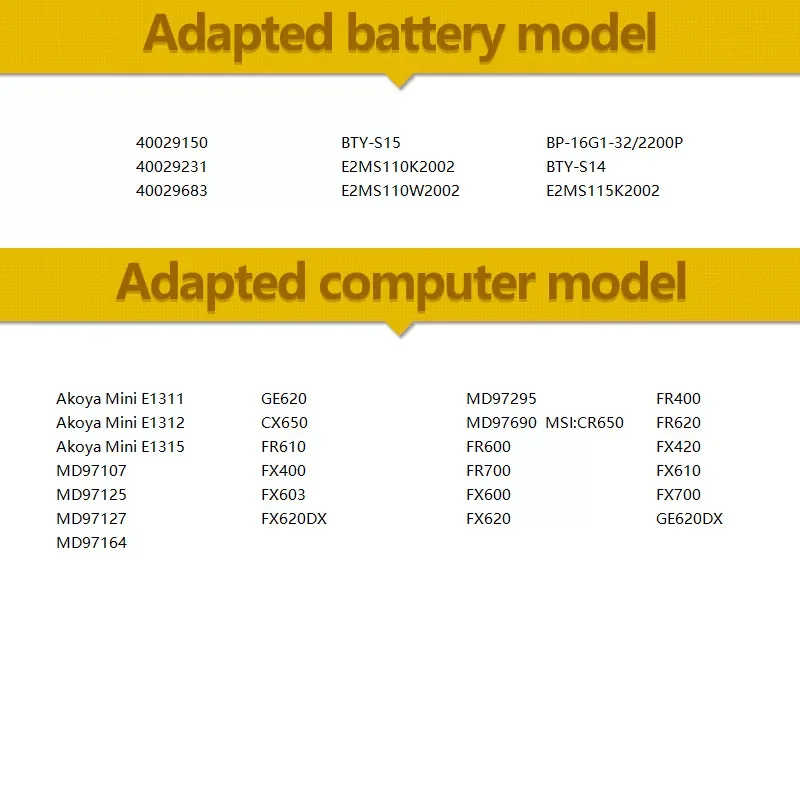 

Новый оригинальный сменный аккумулятор для ноутбука MSI GE60 GE70 FX603 E1312 CR650 FR600 FX700 E1315 FR700 BTY-S14