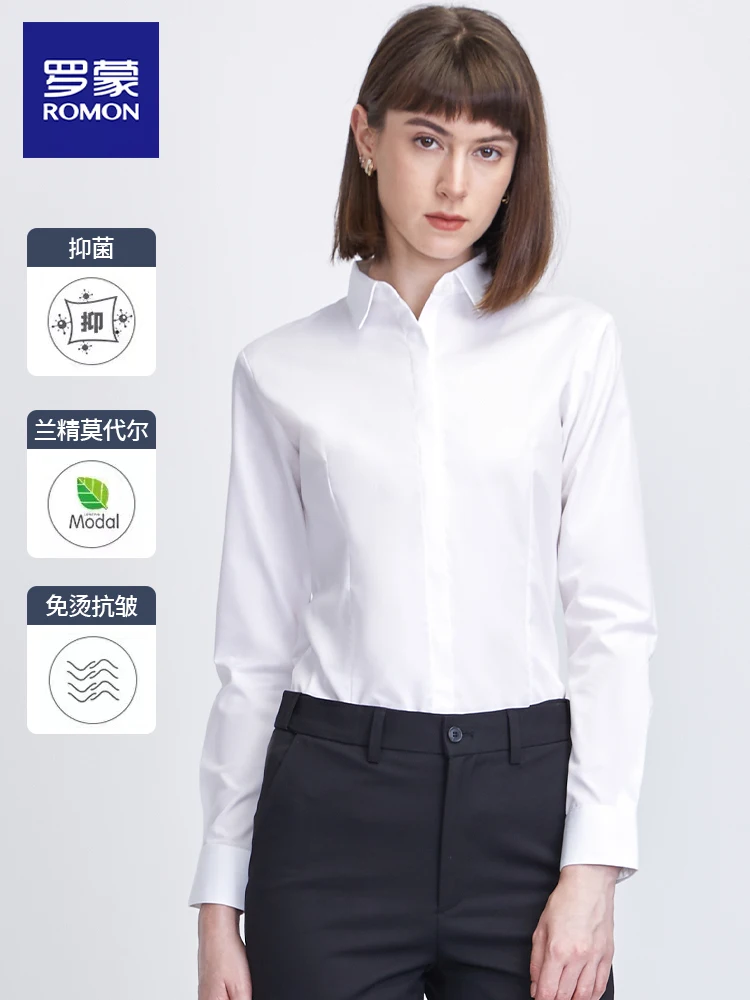 [Lenzing Modal] Romon Women Professional Long sleeve White Shirt Autumn Cargo Work Clothes Guest look Top