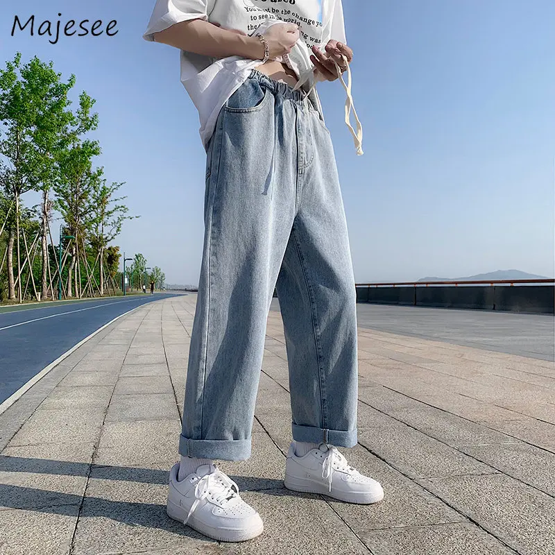 

Мужские мешковатые Джинсы на шнурке, простые однотонные брюки в стиле High Street для подростков, повседневные джинсовые шикарные подходящие ко всему Ulzzang, классные Студенческие Брюки Y2K