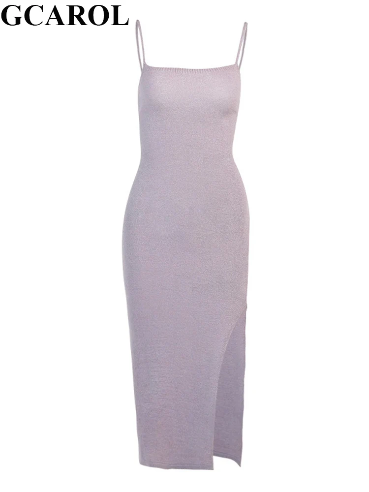 

GCAROL Women Square Collar Criss-Cross Straps Dress 70% Cotton Knit Stretch Sexy Backless England Style Long Bodycon Dress