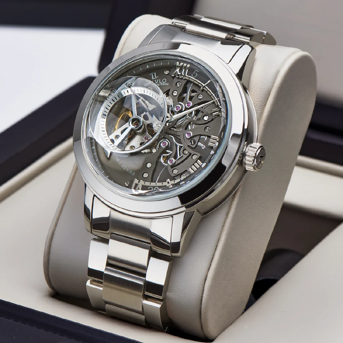 

Автоматические часы-скелетоны OBLVLO мужские, повседневные механические водонепроницаемые с ремешком из нержавеющей стали и минеральным стеклом