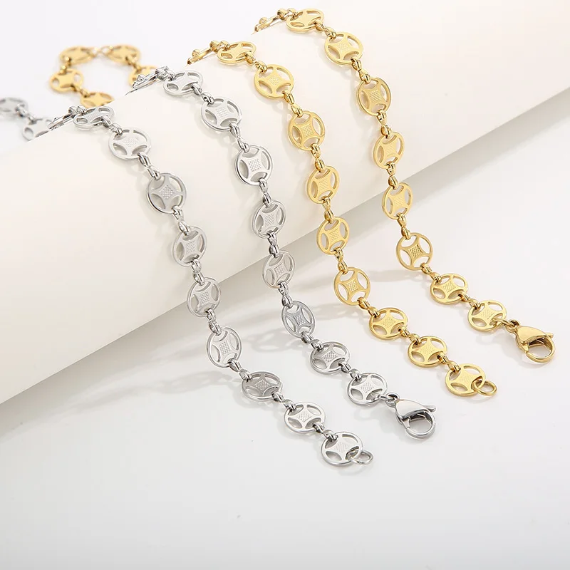 

Silver Gold Color Stainless Steel NecklaceFor Women Men Neutral Old Coin Chain Collar Choker Personalization Trendy Jewelry