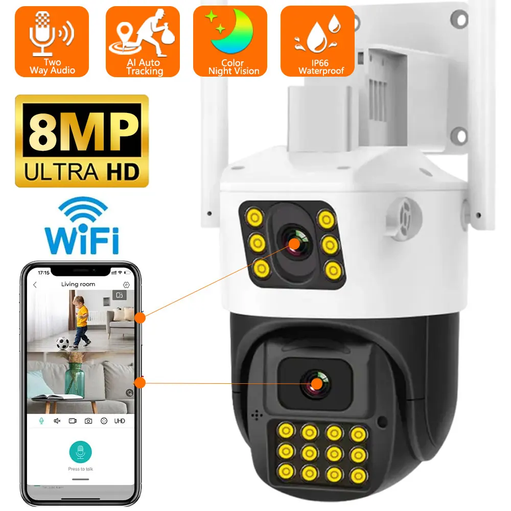 

Камера Наружного видеонаблюдения, 8 Мп, 4K, PTZ, Wi-Fi