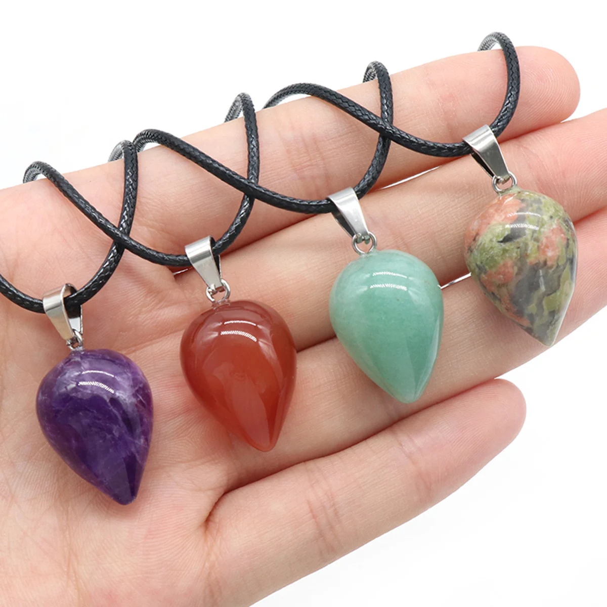 

1/2pc Natural Stone Pendant Crystals Rose Quartz Agate Amethyst Charms Long Rope Chains Pendant Necklaces For Women Jewelry