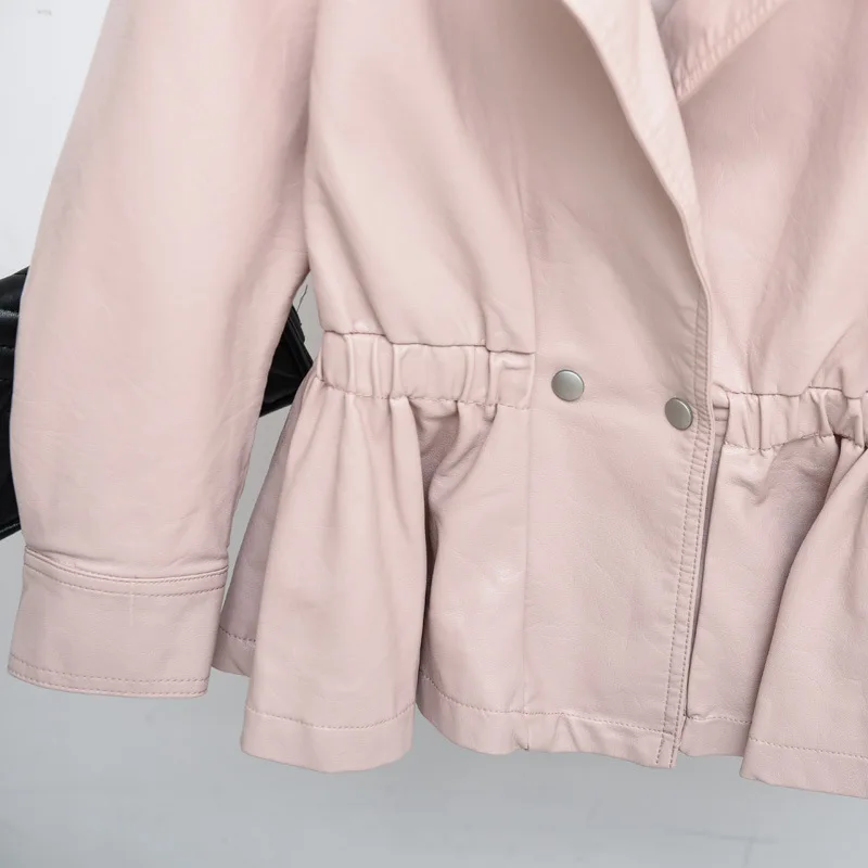 Women's skirt leather clothes 2023 spring and autumn new waist slimming short leather jacket