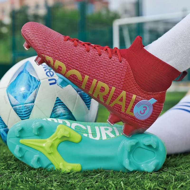 2022 New Football Shoes 31-49# High Ankle AG/TF Lace Up Outdoor Sports Boots  Breathable Lightweight Cleats Large Size