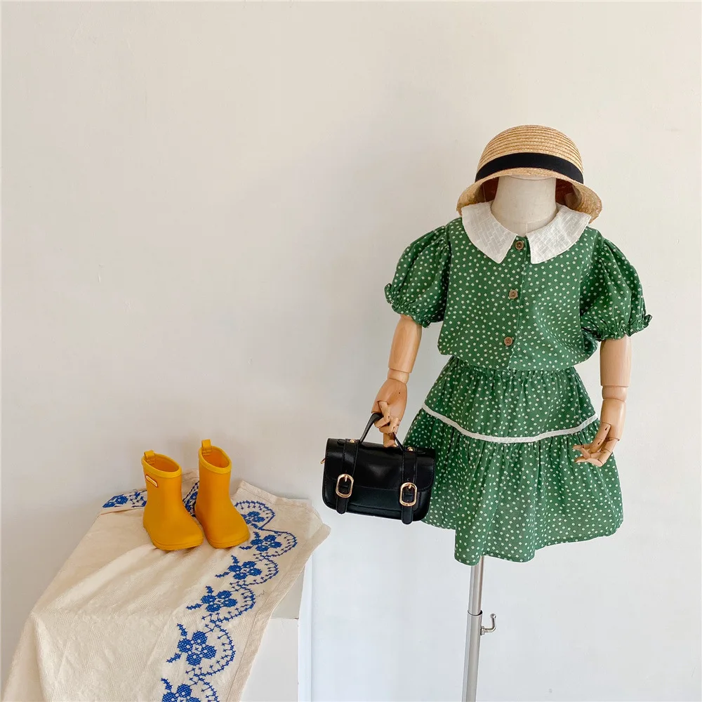 RiniLucia Baby Girls Two Piece Skirt Set Toddler Girl Summer 2 Piece Outfits Polka Dot Children Clothing Set Kids Clothes Suit