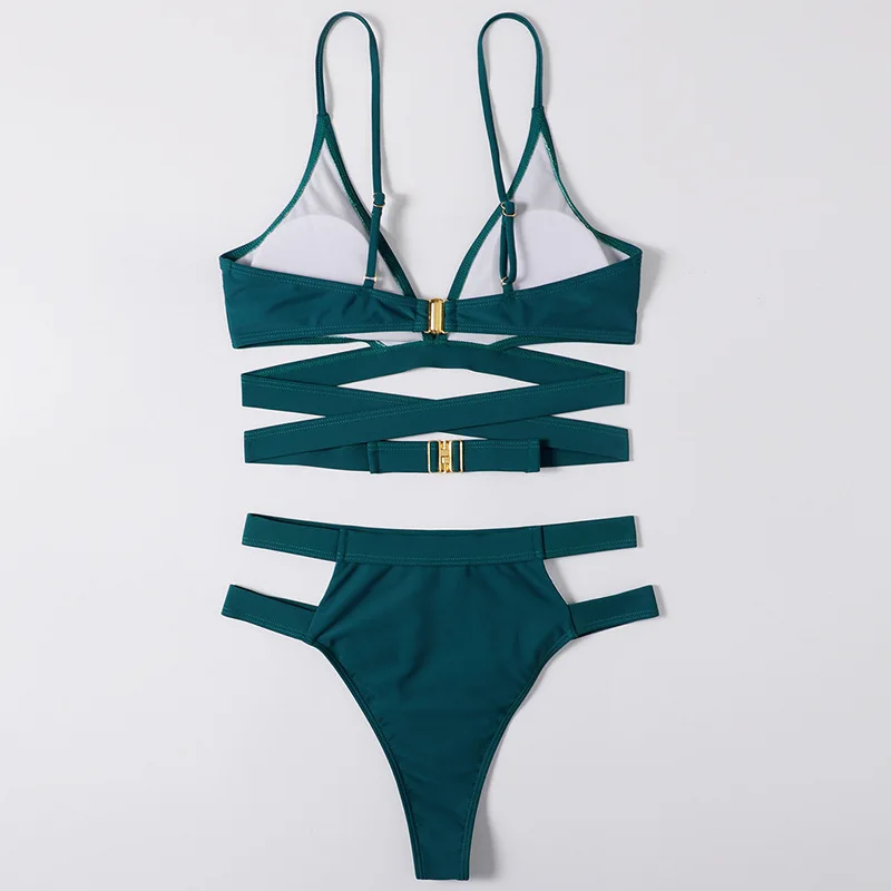 Riseado высокая талия женское бикини сексуальный купальник с вырезами коричневый