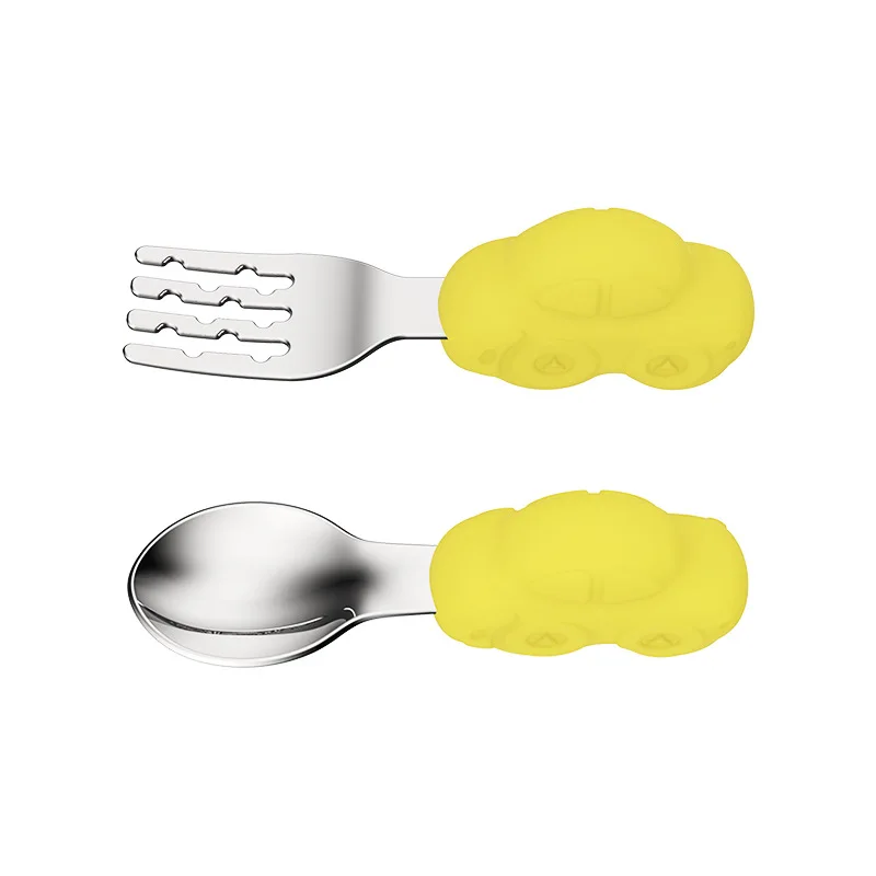 

Children's stainless steel practice kitchen spork with short handle