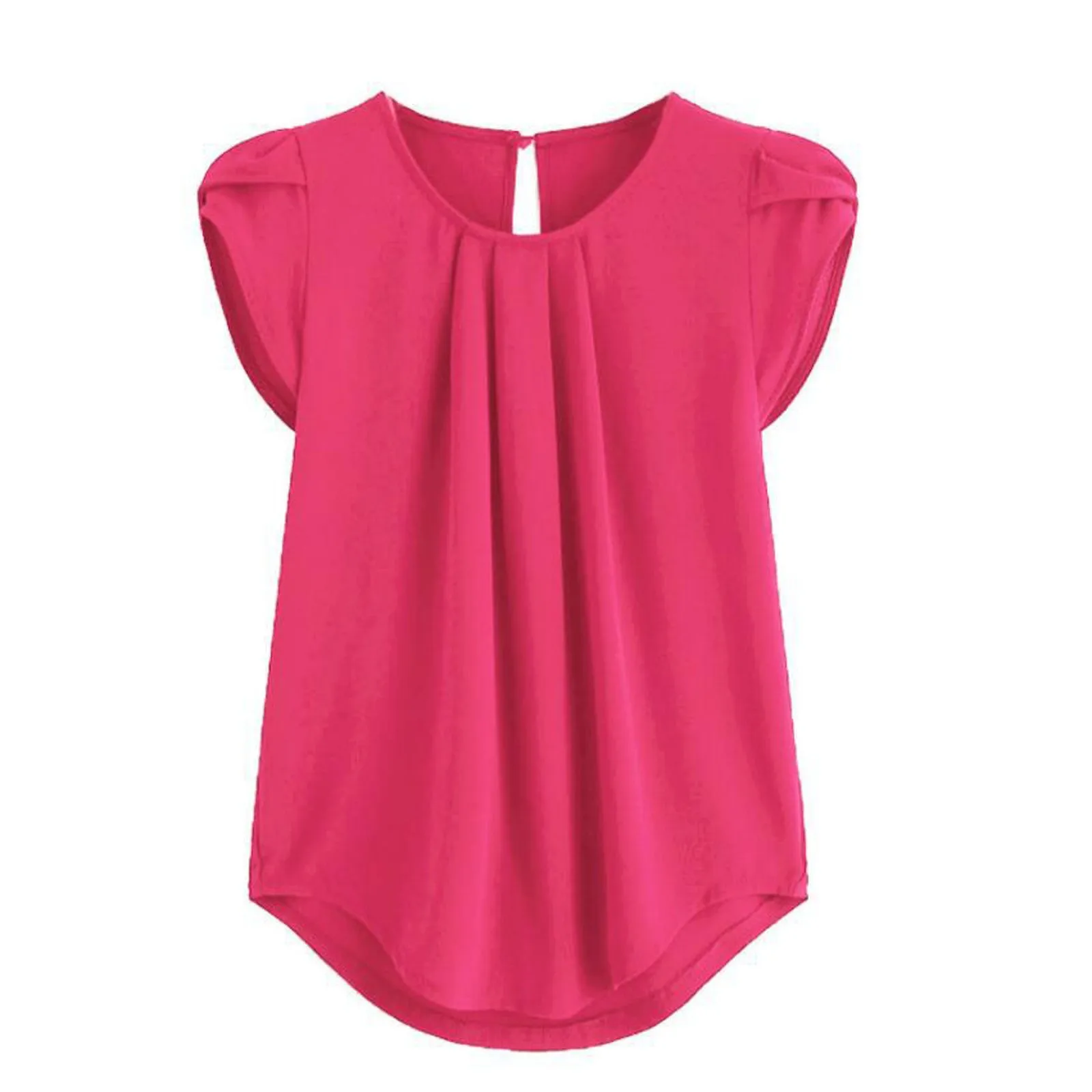 

Chiffon Solid Color Short Sleeve Round Neck Casual Shirt Short Sleeve Blouse Shirt Spring Korean Solid White Harajuku All Match