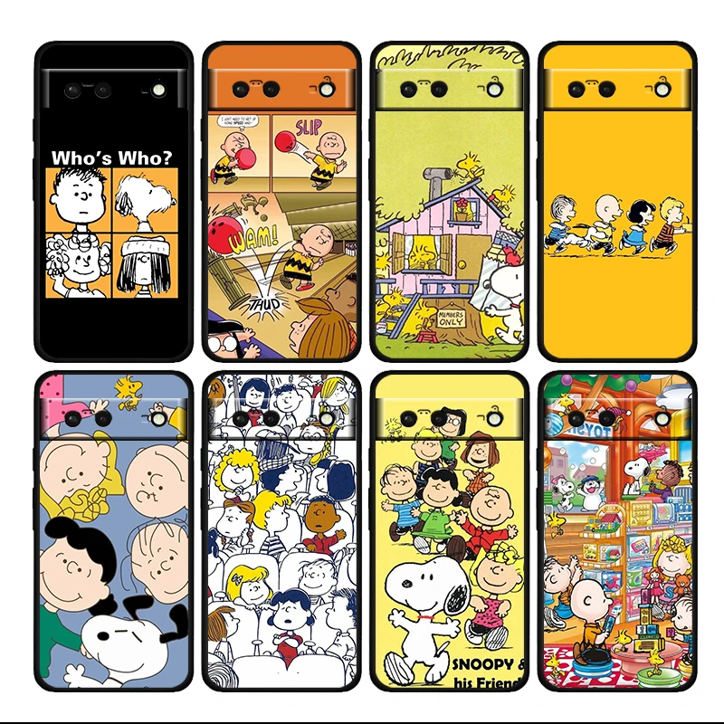 

Cute Snoopy Good friend Shockproof Cover For Google Pixel 7 6 6A 5 4 5A 4A XL Pro 5G Soft TPU Soft Black Phone Case Cover Coque
