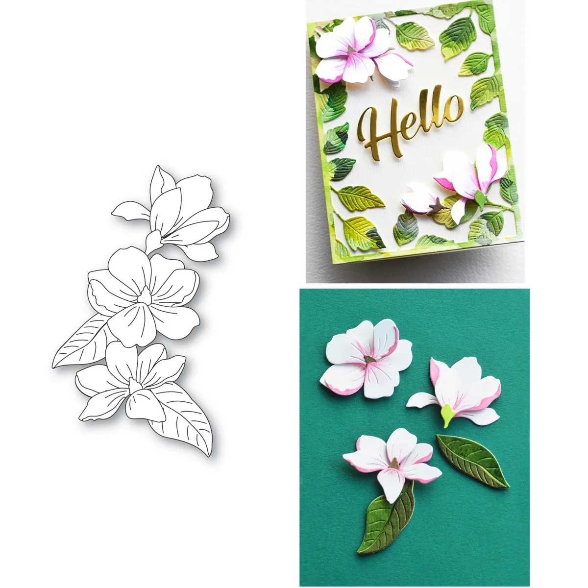 

Magnolia Blossom Trio Metal Cutting Dies Scrapbooking Paper Diary Decoration Embossing Template Diy Greeting Card Blade Punch