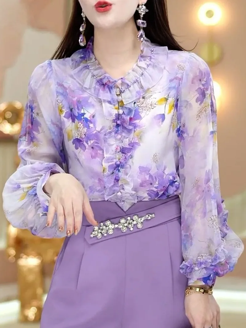 Блузка женская с цветочным принтом элегантный топ рукавами в Корейском стиле