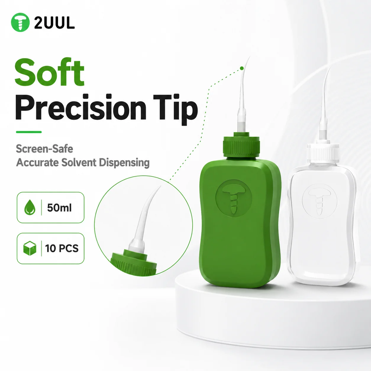 Фото 2UUL CL51 CL52 SoftSafe Bottle 10 шт. 50 мл, безопасный для экранов дозатор растворителя с мягким наконечником для ремонта телефонов, зеленый, прозрачный №4
