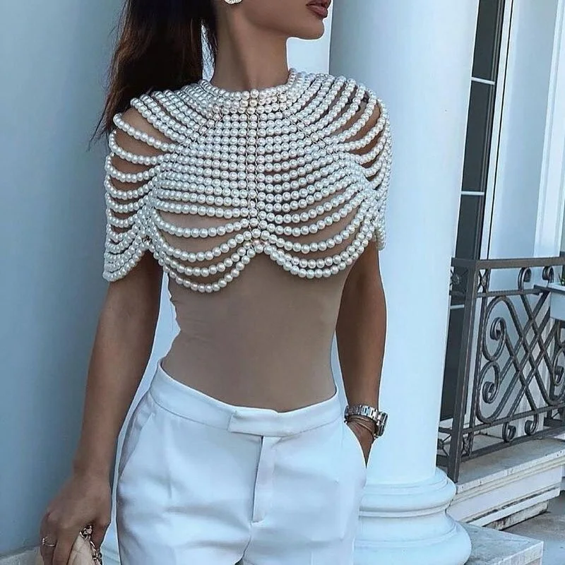 

2022 cross-border new product ebay amazon popular sexy fashion pearl suspender vest women XY20235