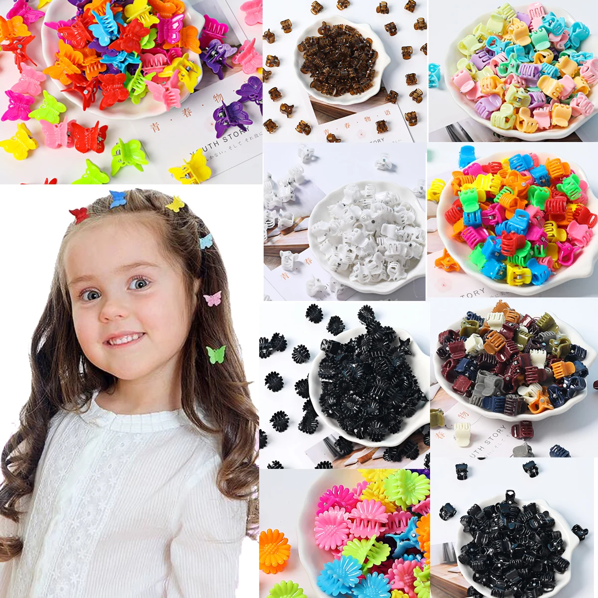 

20Pcs Small Hairpins Baby Girls Cute Mini Jaw Hair Claws Butterfly Daisy Shape Hair Clips Kids Candy Color Sweet Hair Accessory