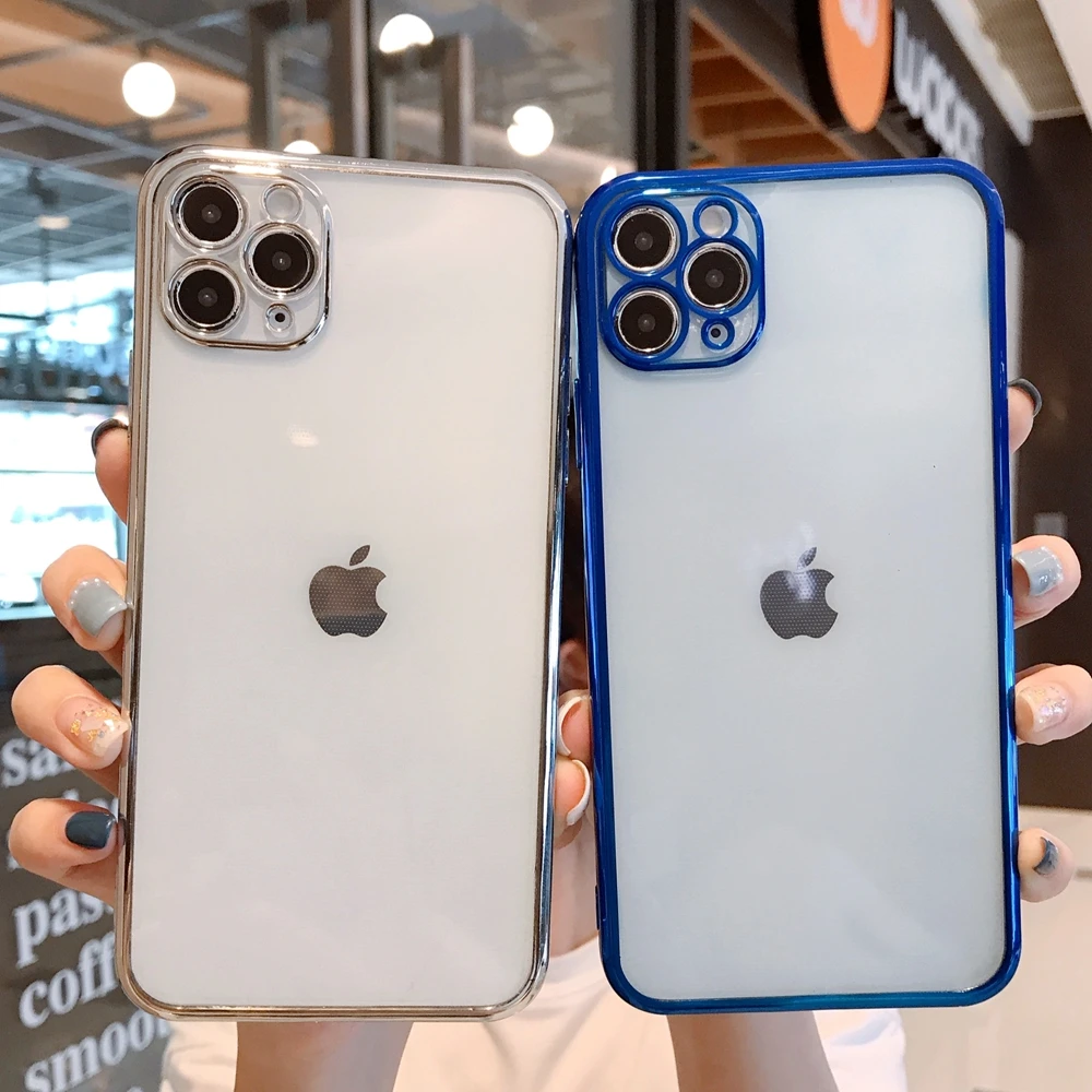 

Tituya Plating Bumper Transparent TPU Plate Case For iPhone 12 11 Pro XS Max X XR SE 2020 8 7 6 6S Plus Thin Soft Chrome Cover