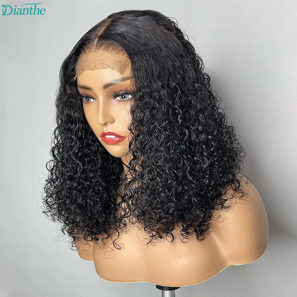 

Curly Human Hair Wig Bob Wig Lace Front Human Hair Wigs For Women 4x4 Lace Closure Wig Brazilian Pre Plucked Dianthe Non-Remy