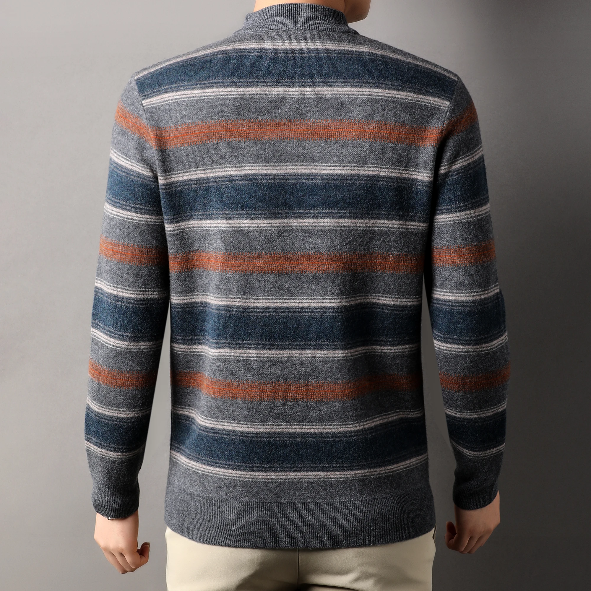 Теплая одежда из 100% овечьей шерсти мужской толстый свитер в широкую полоску