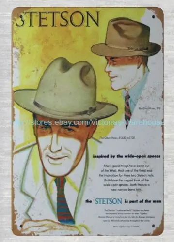 Фото 1 шт., настенное искусство в салоне 1958 года, мужские шляпы Stetson, металлическая жестяная вывеска №1