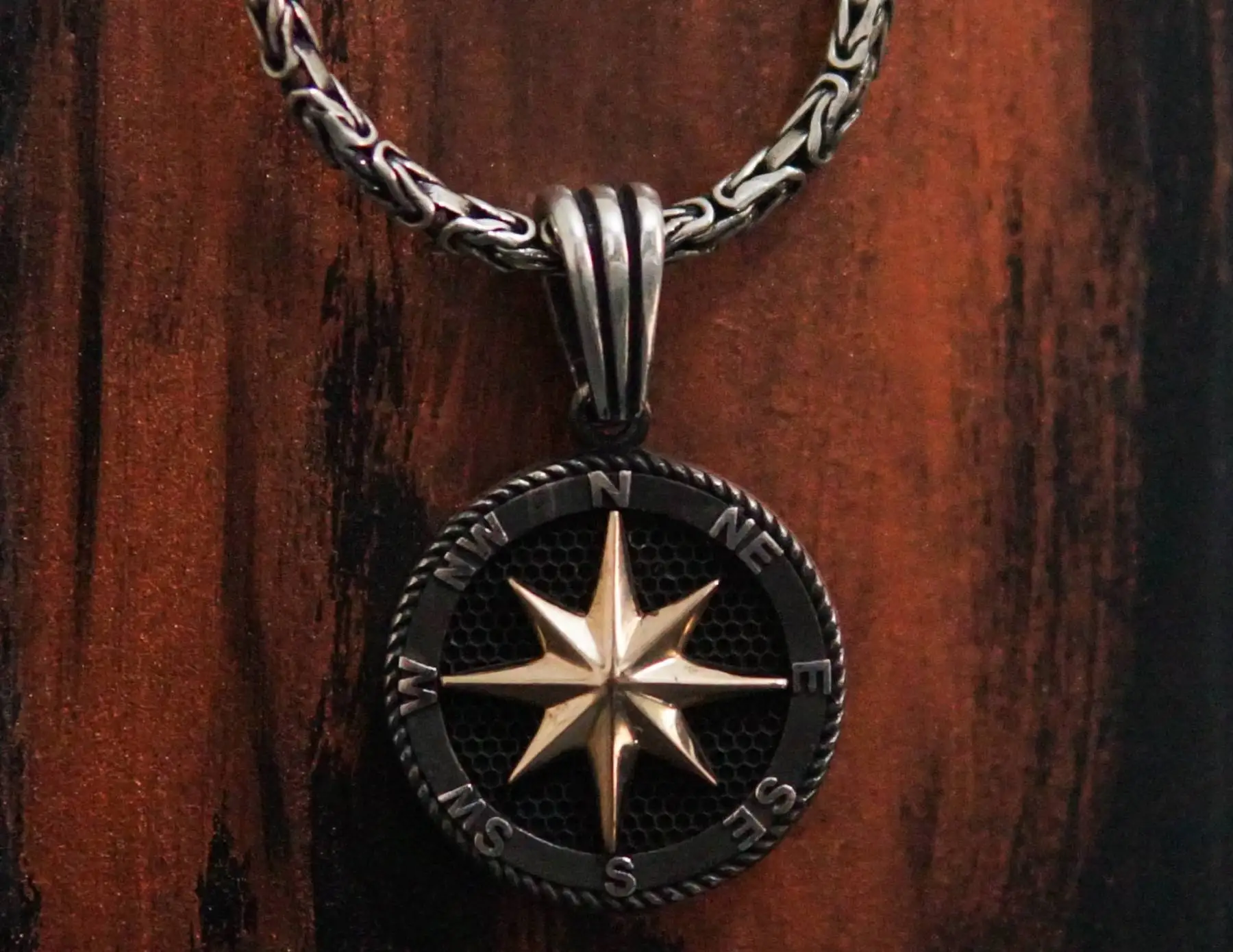 

Silver Compass Mens Necklace, Religious Biker Necklace, Gift for Him,925 K Silver Necklace