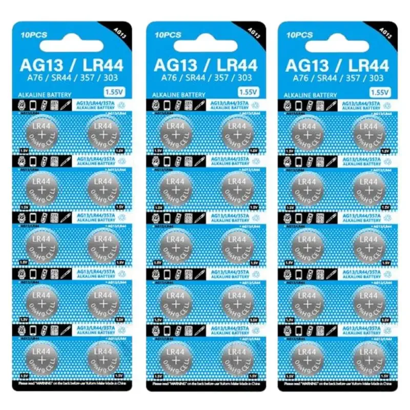 30 шт. 1 55 В AG13 LR44 L1154 RW82 SR1154 SP76 Pila SR44 Кнопочные батарейки A76 LR1154 GP7 Cell Coin Watch Toys