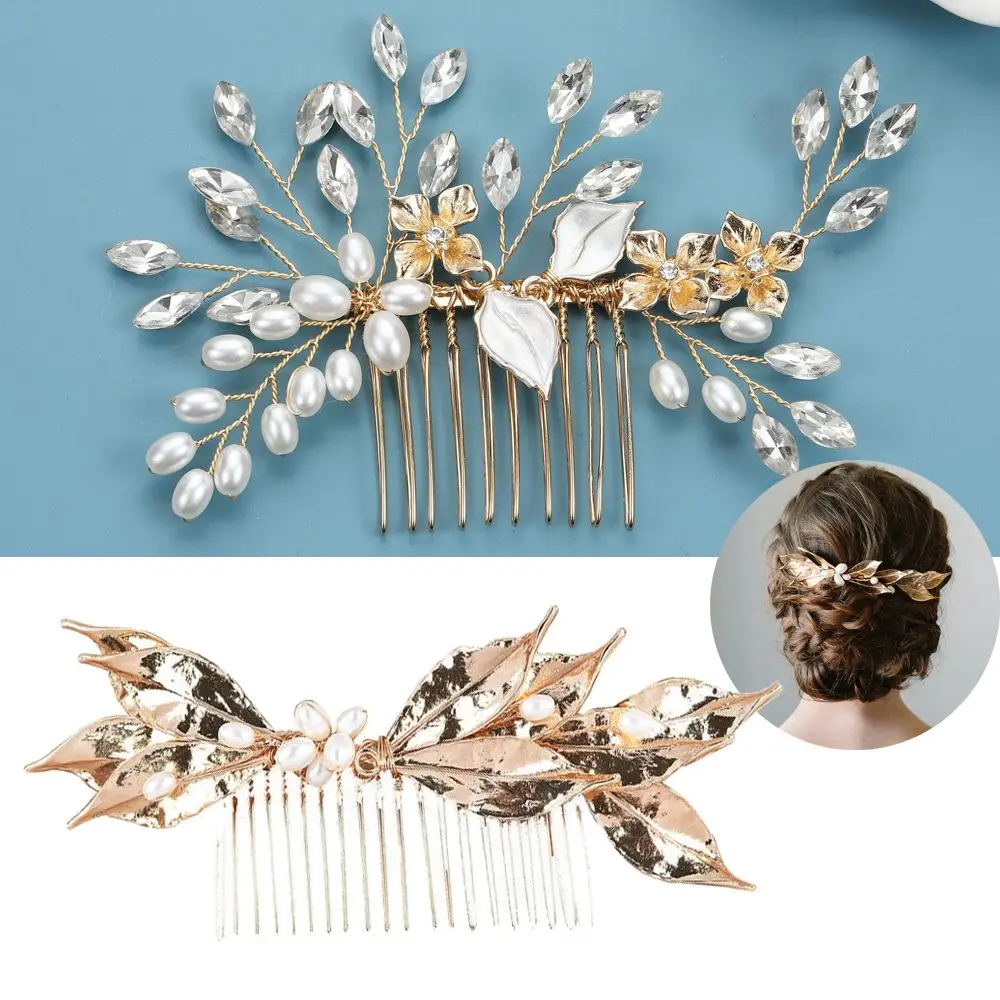 

Delicate Wedding Bridesmaid Pearl Leaves Tiara Hair Jewelry Headpiece Bridal Clips Flower Hair Pin Hair Combs