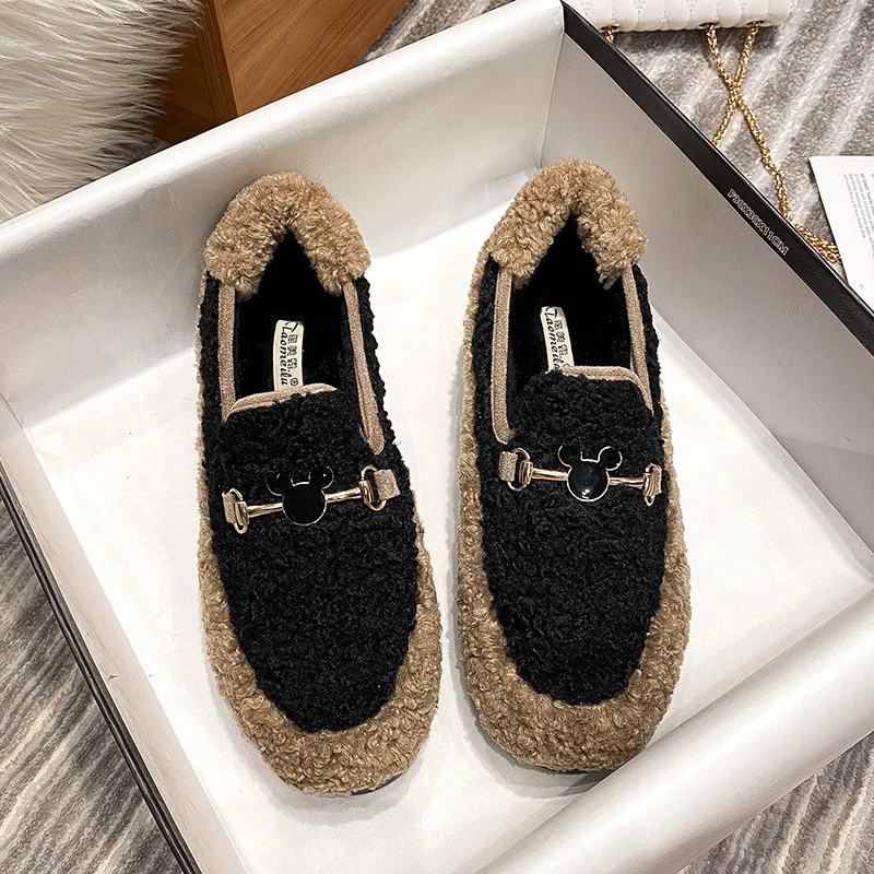 Sheep Fur Flats Women Loafers Warm Woolen Mocasines Femmes Winter Furry Boots Ladies Lambswool Shoes