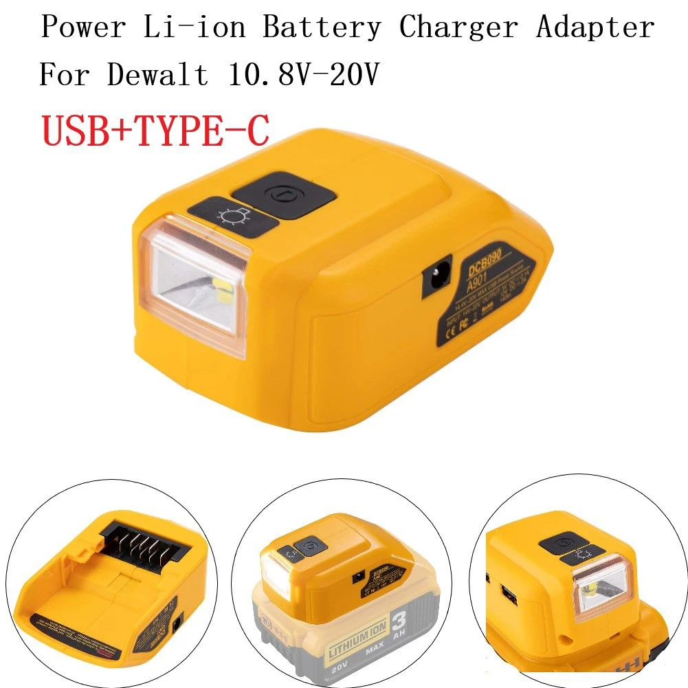 

DCB090 Battery Adapter For 14.4V/20V MAX USB+Type C Power Source Charger For Mobile Phones Tablets Charge