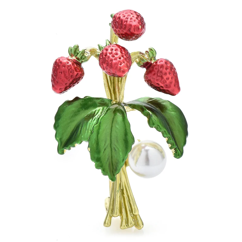 

Wuli&baby Branch Of Strawberry Brooches For Women Enamel New Design Beauty Fruits Flower Party Office Brooch Pin Gifts