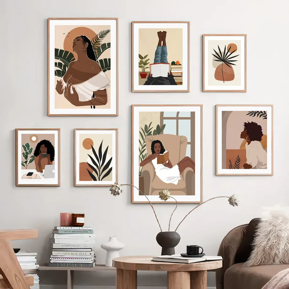

Boho Leaf Beach Girl Tropical Plant Book Bath Wall Art Canvas Painting Posters And Prints Wall Pictures For Living Room Decor