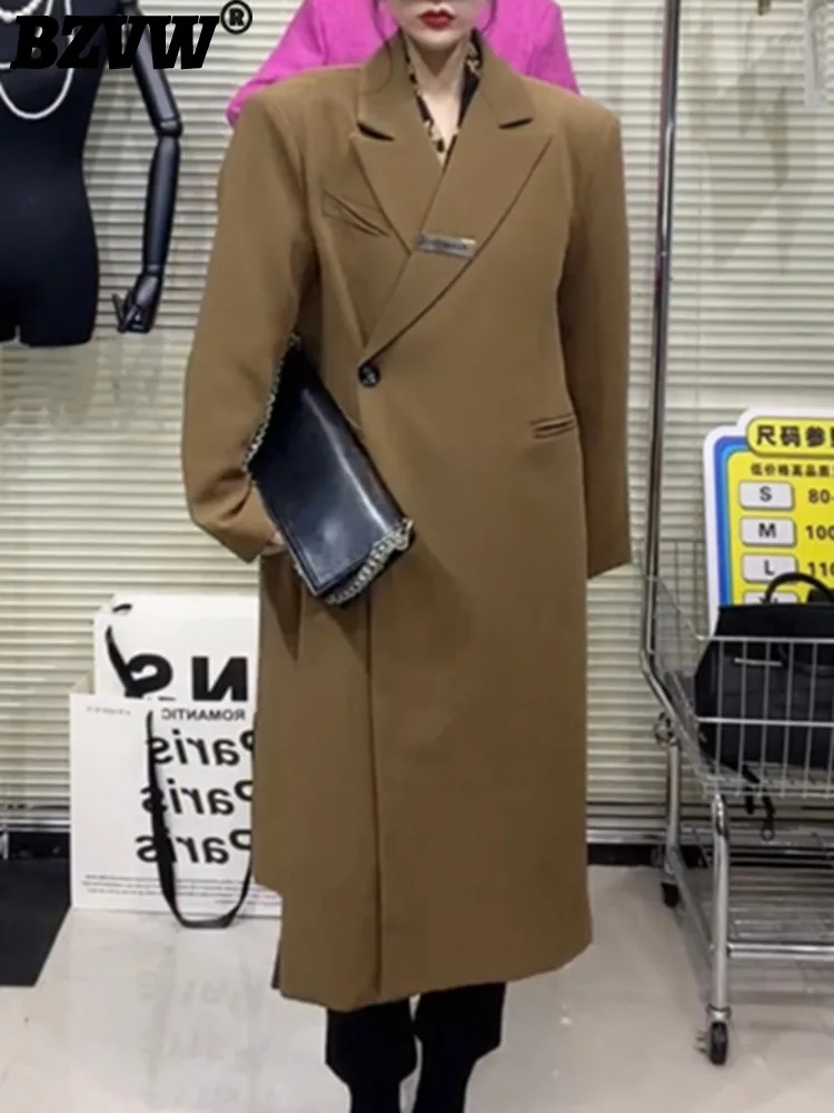 

Блейзер BZVW средней длины с диагональной пряжкой, Осень-зима 2023, новое модное универсальное Свободное пальто, женский тренд 25X3652