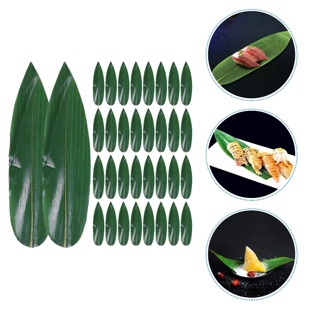 100 Pcs Sushi Bamboo Leaves Decorative Leaf Plate Japanese Food Mat Sashimi Ornament Dish