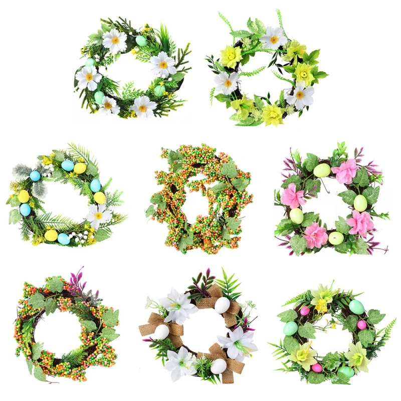 

20/30CM DIY Artificial Wreath Flower Wreath Happy Easter Day Decor For Home Welcome Spring Flower Door Hanging Decorations