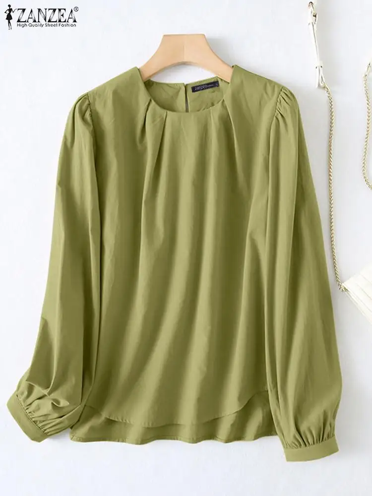 

Винтажная однотонная туника в стиле ретро, Повседневная рубашка с длинным рукавом, женские рубашки, женские рубашки 2022 ZANZEA, Женский Свободн...