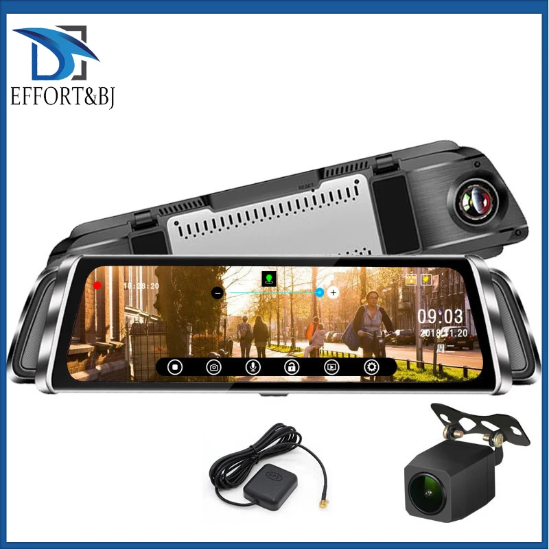 

Effort&BJ Smart Rearview Mirror Car DVR 10''Touch Screen 1080P Registrar Dual Lens Dash Cam GPS Track Video Recorder Auto Camera