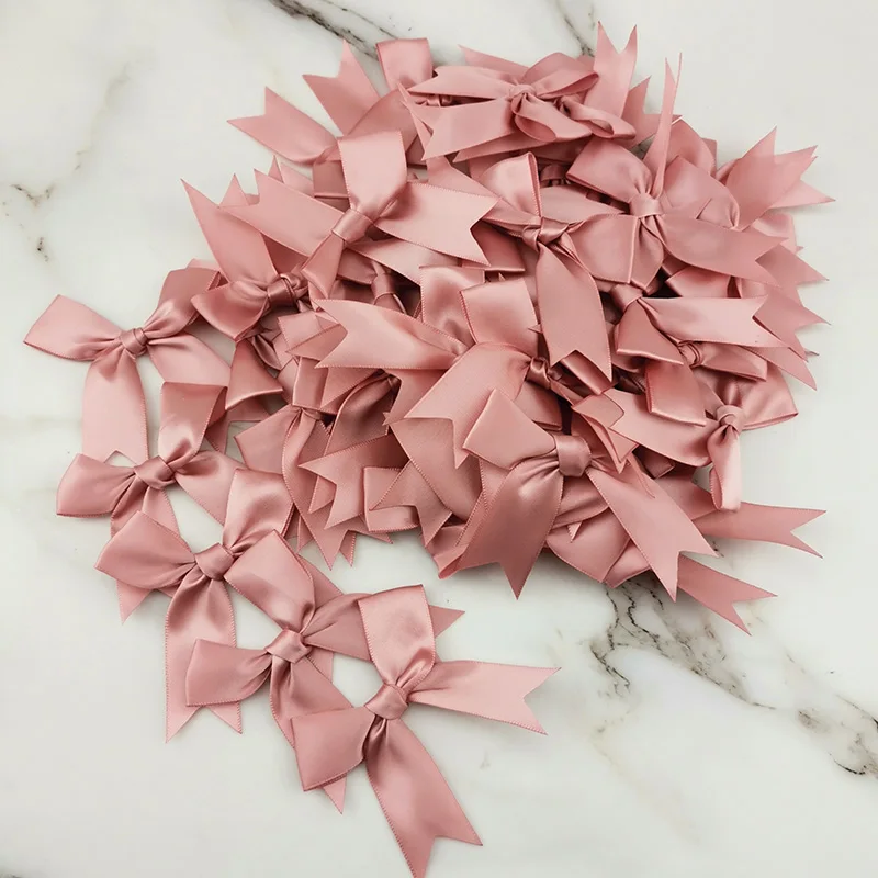 

DIY Party Decoration (50 Pcs/pack) 85*85mm Fresh Pink Ribbon Bows Small Size Satin Ribbon Bow Flower Craft Decoration Handwork