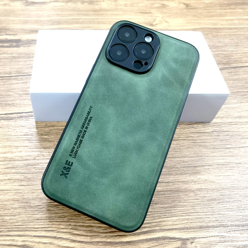Кожаный Автомобильный Магнитный чехол с металлической пластиной для iPhone 16 15 14 13 12